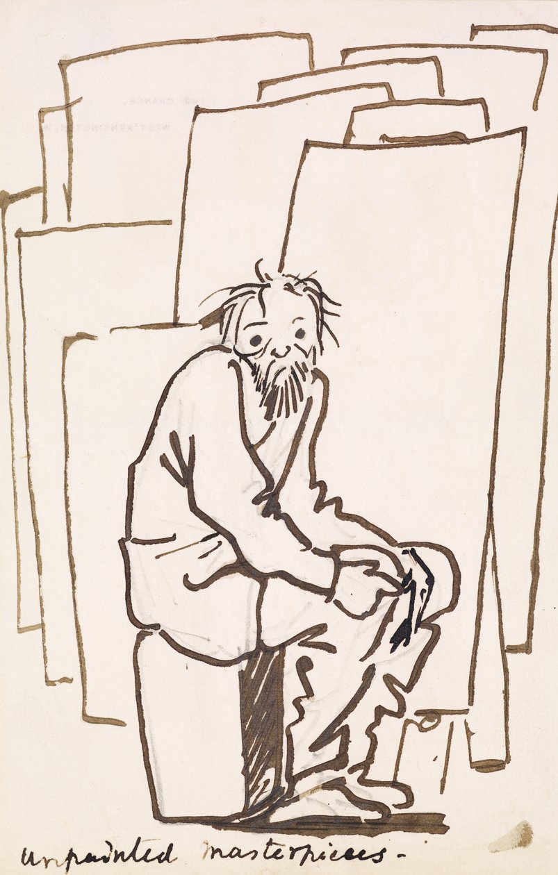Nemalovaná mistrovská díla (autokarikatura) (pero a inkoust na papíře) od Edward Coley Burne Jones