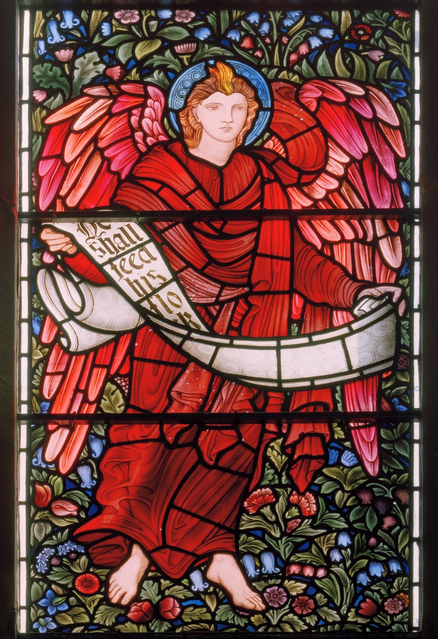 Anděl drží svitek, východní okno, 1880 (vitráže) od Edward Burne Jones