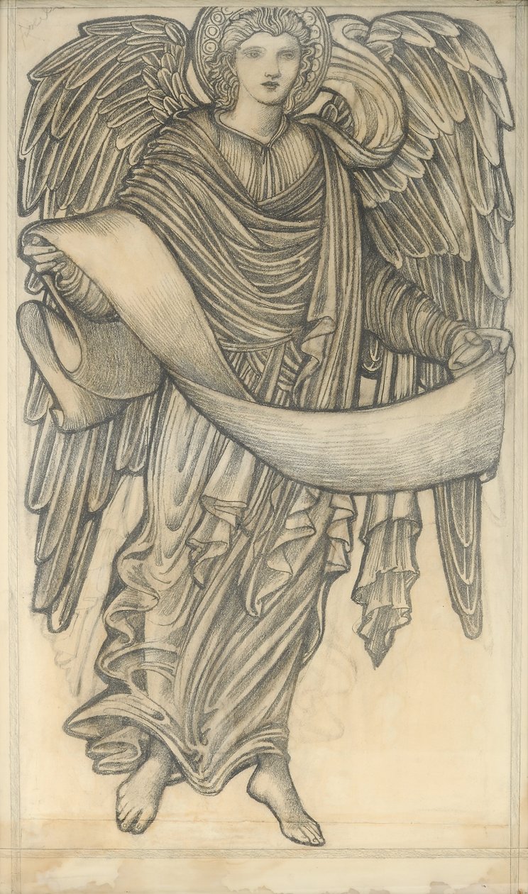 Anděl se svitkem - číslo osm, 1880 (křída na papíře) od Edward Burne Jones