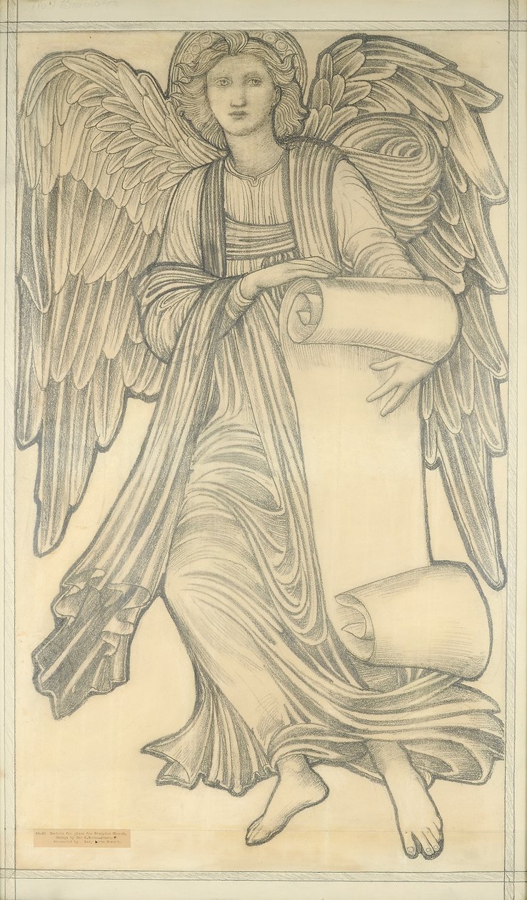 Anděl se svitkem - číslo devět, 1880 (křída na papíře) od Edward Burne Jones