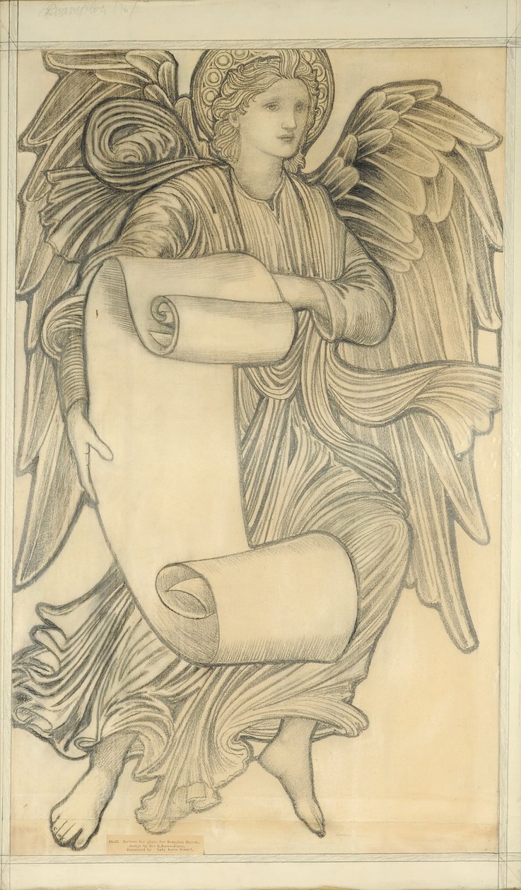Anděl se svitkem - číslo sedm, 1880 (křída na papíře) od Edward Burne Jones