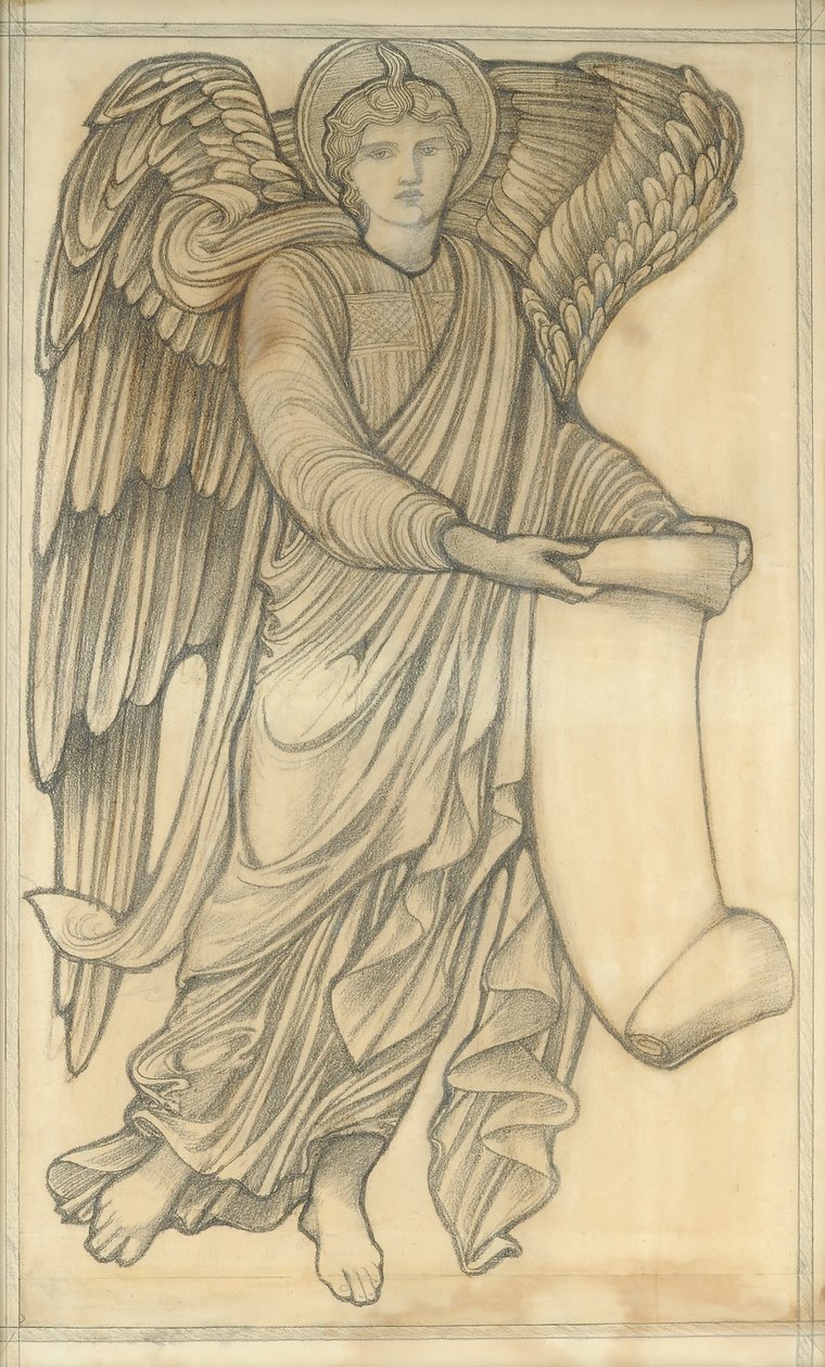 Anděl se svitkem - číslo šest, 1880 (křída na papíře) od Edward Burne Jones