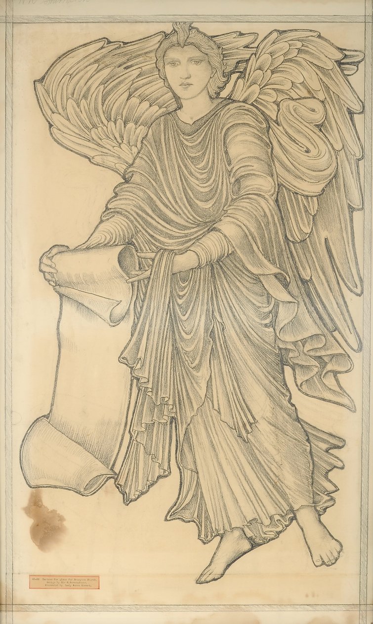 Anděl se svitkem - číslo deset, 1880 (křída na papíře) od Edward Burne Jones