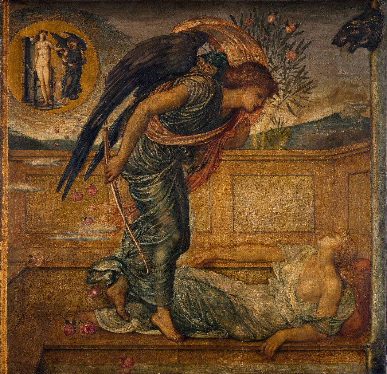 Cupid and Psyche - Palace Green Murals - Cupid Finding Psyche Spící u fontány, 1881 od Edward Burne Jones