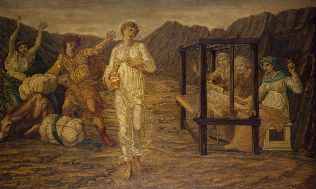 Cupid and Psyche - Palácové zelené nástěnné malby - Psyche nastavená Venus the Task, 1881 od Edward Burne Jones