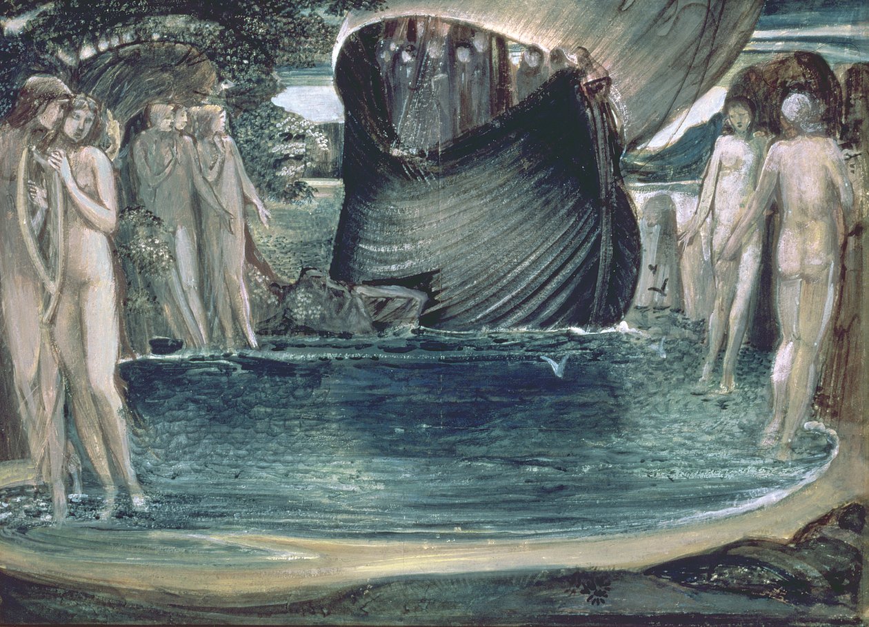 Design pro The Sirens, 1890, (wc, kvaš a arabská guma na papíře) od Edward Burne Jones