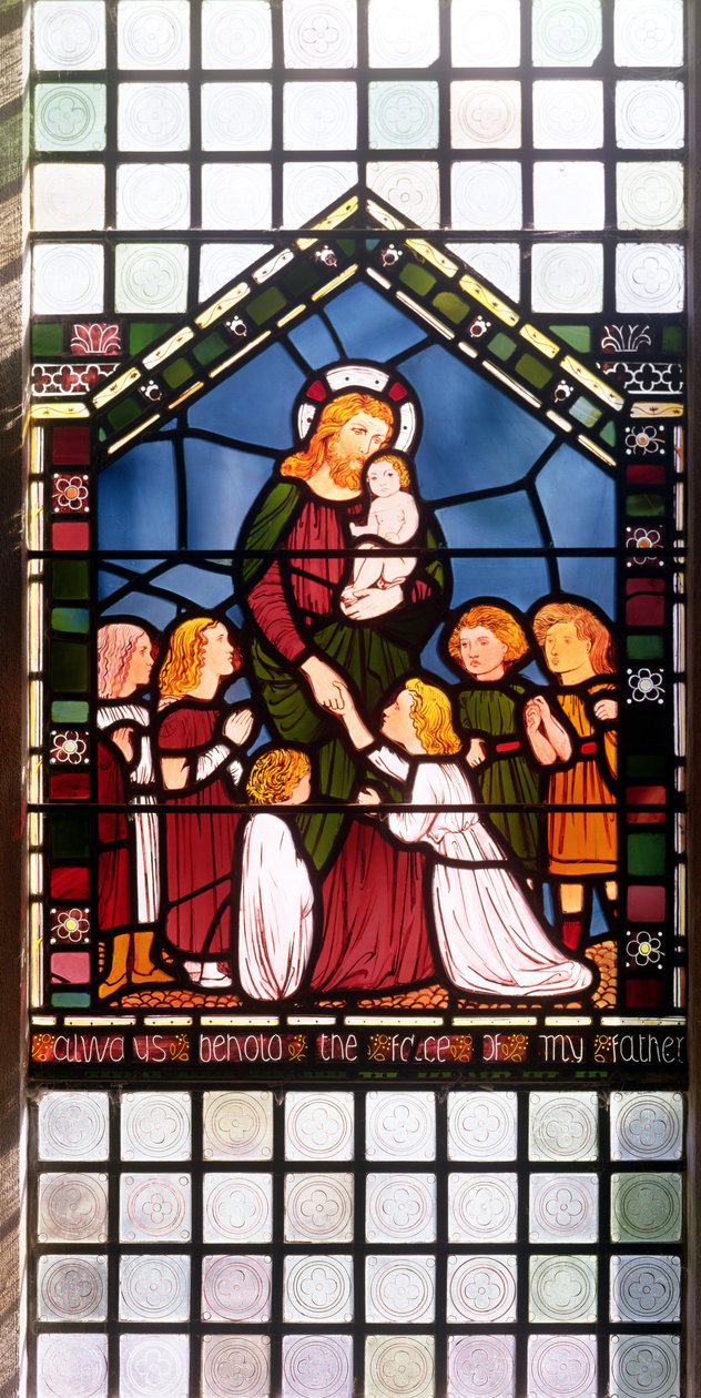 Detail Krista žehnajícího dětem, 1861 detail barevného skla z 150156 od Edward Burne Jones