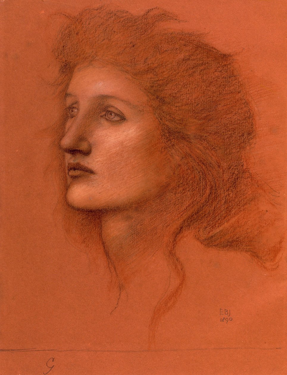 Ženská hlava, 1890 (pastel na papíře) od Edward Burne Jones