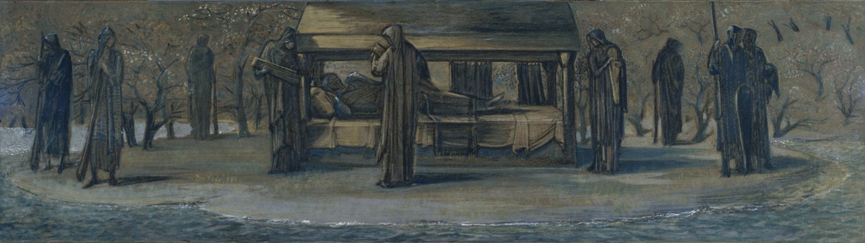 Král Artuš v Avalonu, cca 1890 (kombinovaná technika na papíře) od Edward Coley Burne Jones