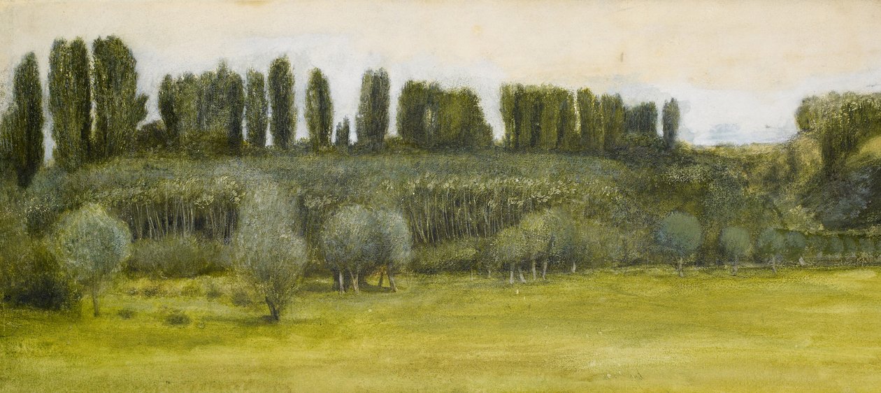 Krajina s vrbami a topoly, studie od Edward Burne Jones