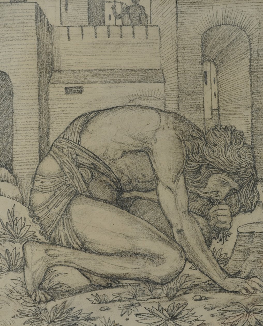 Nabuchodonozor jí trávu, 1878 (křída na papíře) od Edward Burne Jones