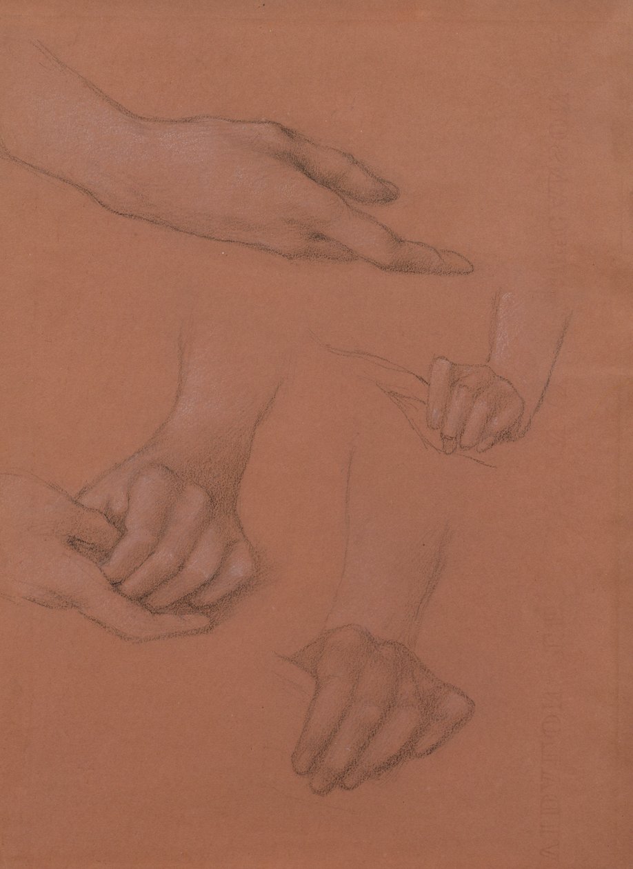 Studie rukou k portrétu Mary Gaskell (černobílá křída na papíře) od Edward Burne Jones