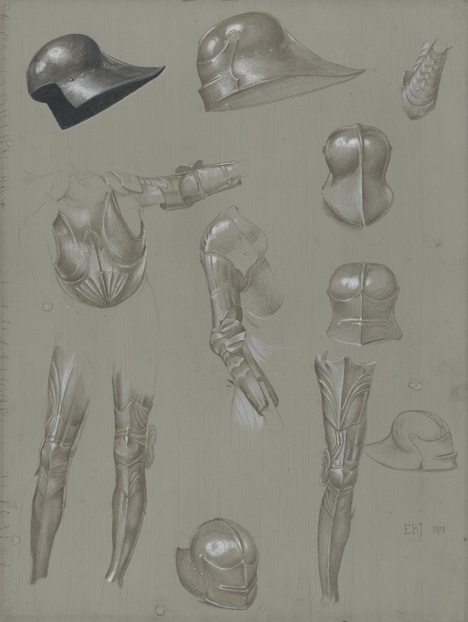 Studies of a Suit of Armour, 1875 (grafit, wash, wc a bodycolor na papíře) od Edward Burne Jones