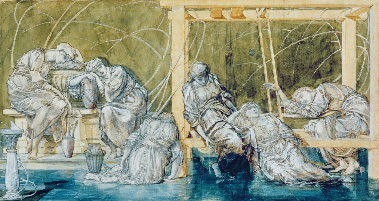 Studie pro The Garden Court, ze série Briar Rose (wc na papíře) od Edward Burne Jones
