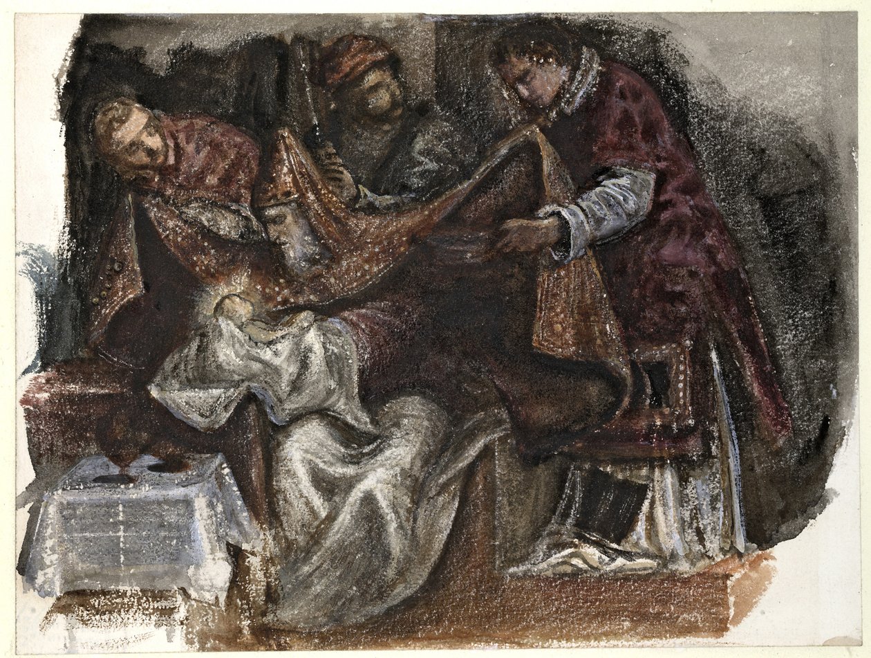 Studie z Tintorettovy obřízky ve Scuola Grande di San Rocco, 1862 (akvarel na tkaném papíře) od Edward Burne Jones