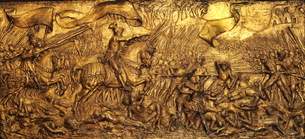 Bitva na Flodden Field, 1881-82 (pozlacené gesso) od Edward Burne Jones