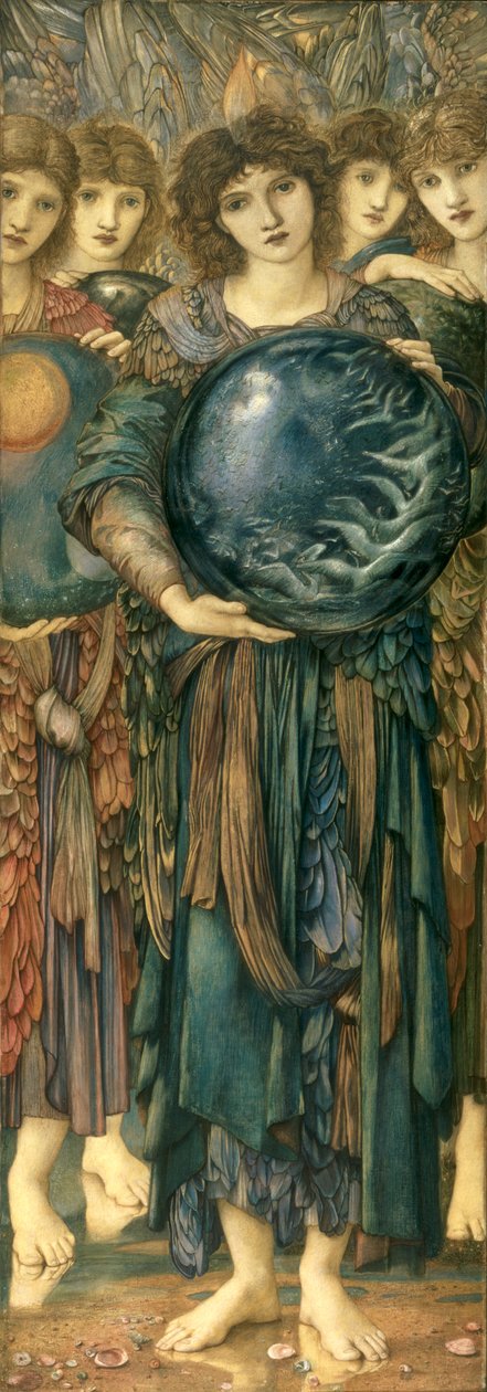 The Days of Creation: The Fifth Day, 1870-76 (wc, kvaš, skořápková zlatá a platinová barva na plátěném panelu) od Edward Burne Jones