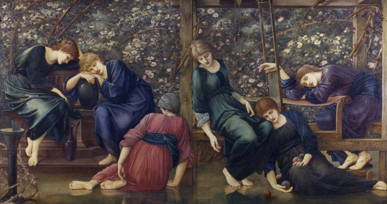 Zahradní dvůr, ze série Briar Rose, kolem roku 1894 (olej na plátně) od Edward Burne Jones