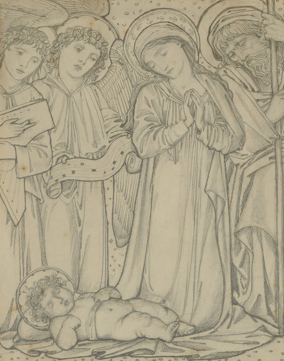 Svatá rodina, kolem roku 1874 (křída na papíře) od Edward Burne Jones
