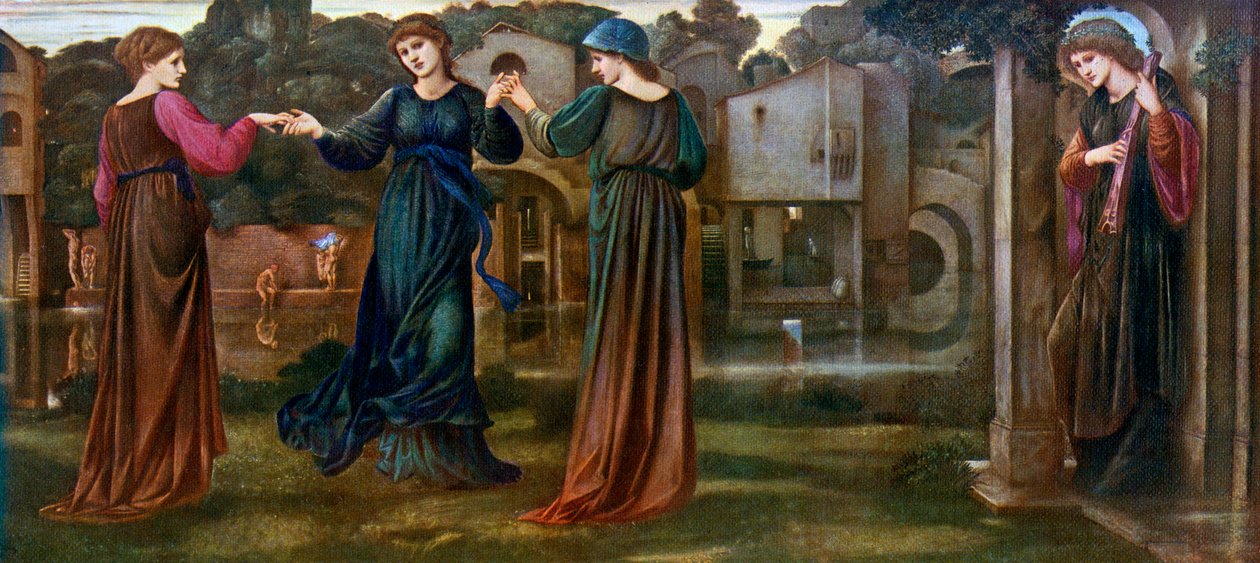 Mlýn, dívky tančící na hudbu u řeky, 1870, 1912. od Edward Burne Jones