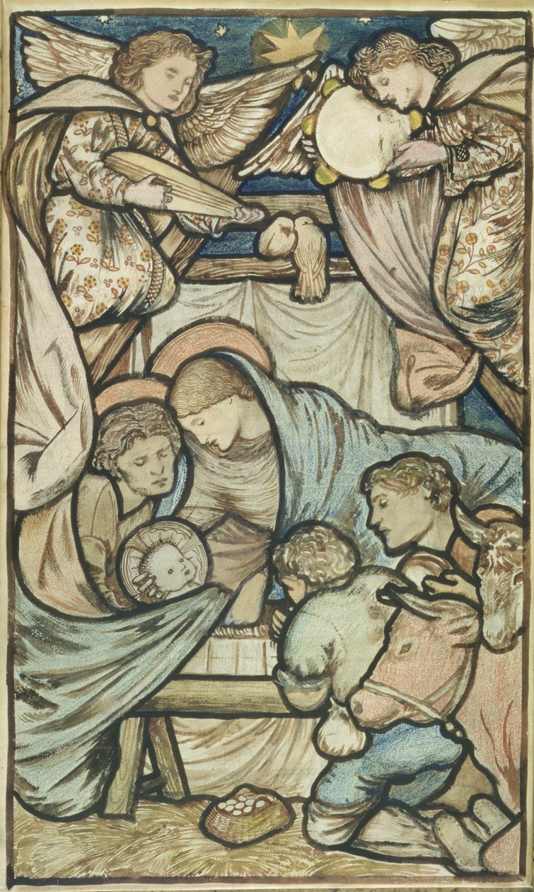 Narození Páně (sépie a barevná křída na papíře) od Edward Burne Jones