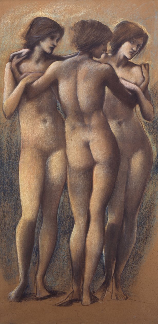 Tři grácie, kolem roku 1885 (křída na papíře) od Edward Burne Jones
