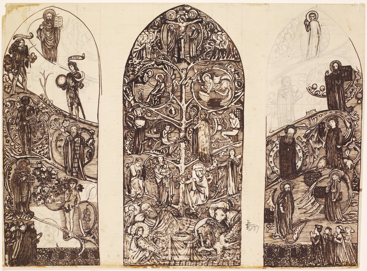 The Tree of Jesse, design pro barevné sklo ve Waltham Abbey, vyrobený Powell & Co., 1860 od Edward Burne Jones