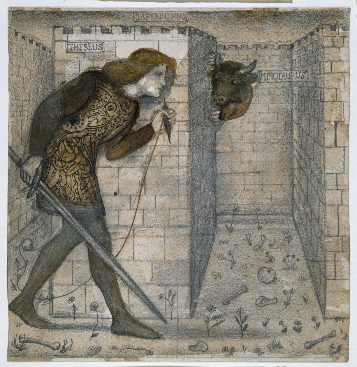 Theseus a Minotaurus v labyrintu od Edward Burne Jones