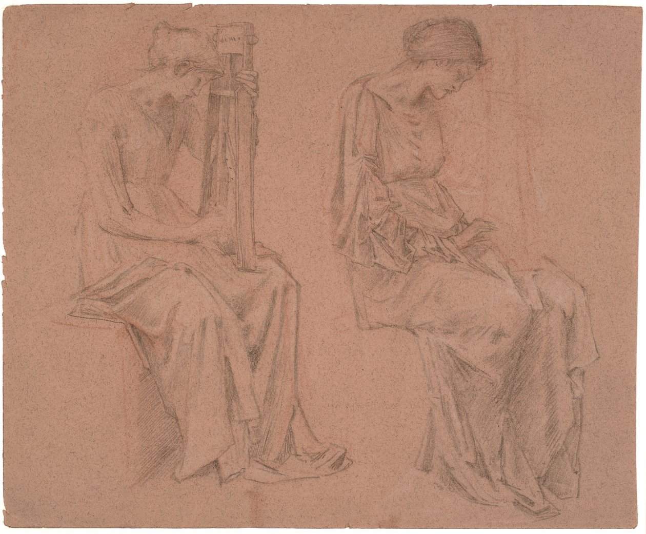 Dvě studie sedící dívky hrající na citeru od Edward Coley Burne Jones