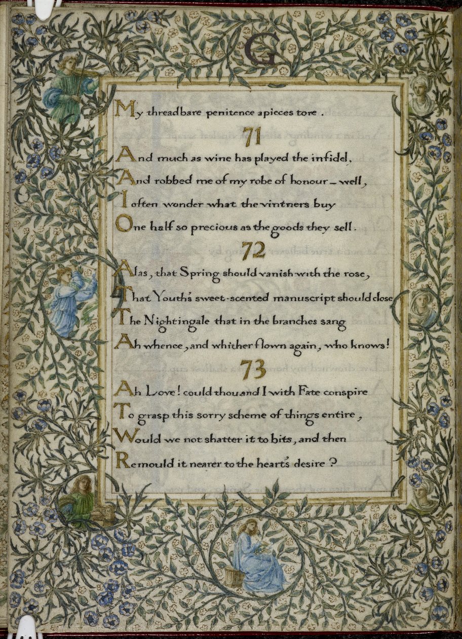 (Celé folio) Rubaiyat of Omar Khayyam, verše 71 - 73. C od Edward Coley and Morris William Burne Jones