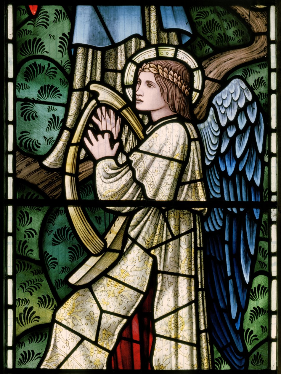 Wilden, All Saints, Morris & Co., Edward Burne-Jones, John Henry Dearle (1859-1932), Angels Of Paradise, Angel Musicians, detail, 1902-1914, Louisa, Alfred, The Baldwins, ministerský předseda, metodista, Wo od Edward Coley and Dearle Burne-Jones