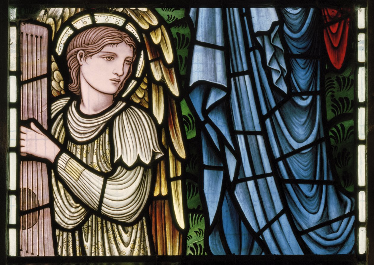 Wilden, All Saints, Morris & Co., Edward Burne-Jones, John Henry Dearle (1859-1932), Angels Of Paradise, Angel Musicians, detail, 1902-1914, Louisa, Alfred, The Baldwins, ministerský předseda, metodista, Wo od Edward Coley and Dearle Burne Jones