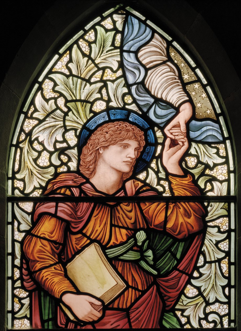 Wilden, All Saints, Morris & Co., Edward Burne-Jones, John Henry Dearle (1859-1932), Enoch, detail, 1902-1914, Louisa, Alfred, The Baldwins, ministerský předseda, metodista, Worcestershire, Arts & Crafts, R od Edward Coley and Dearle Burne Jones