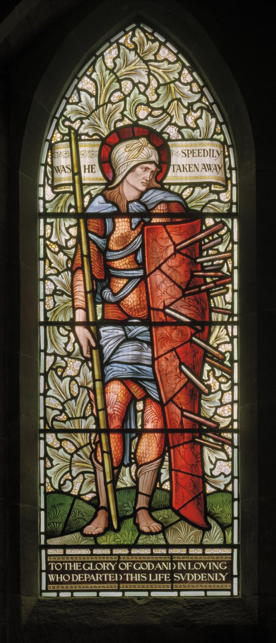 Wilden, All Saints, Morris & Co., Edward Burne-Jones, John Henry Dearle (1859-1932), Fortitude, 1902-1914, Louisa, Alfred, The Baldwins, ministerský předseda, metodista, Worcestershire, Arts & Crafts, Rudya od Edward Coley and Dearle Burne Jones