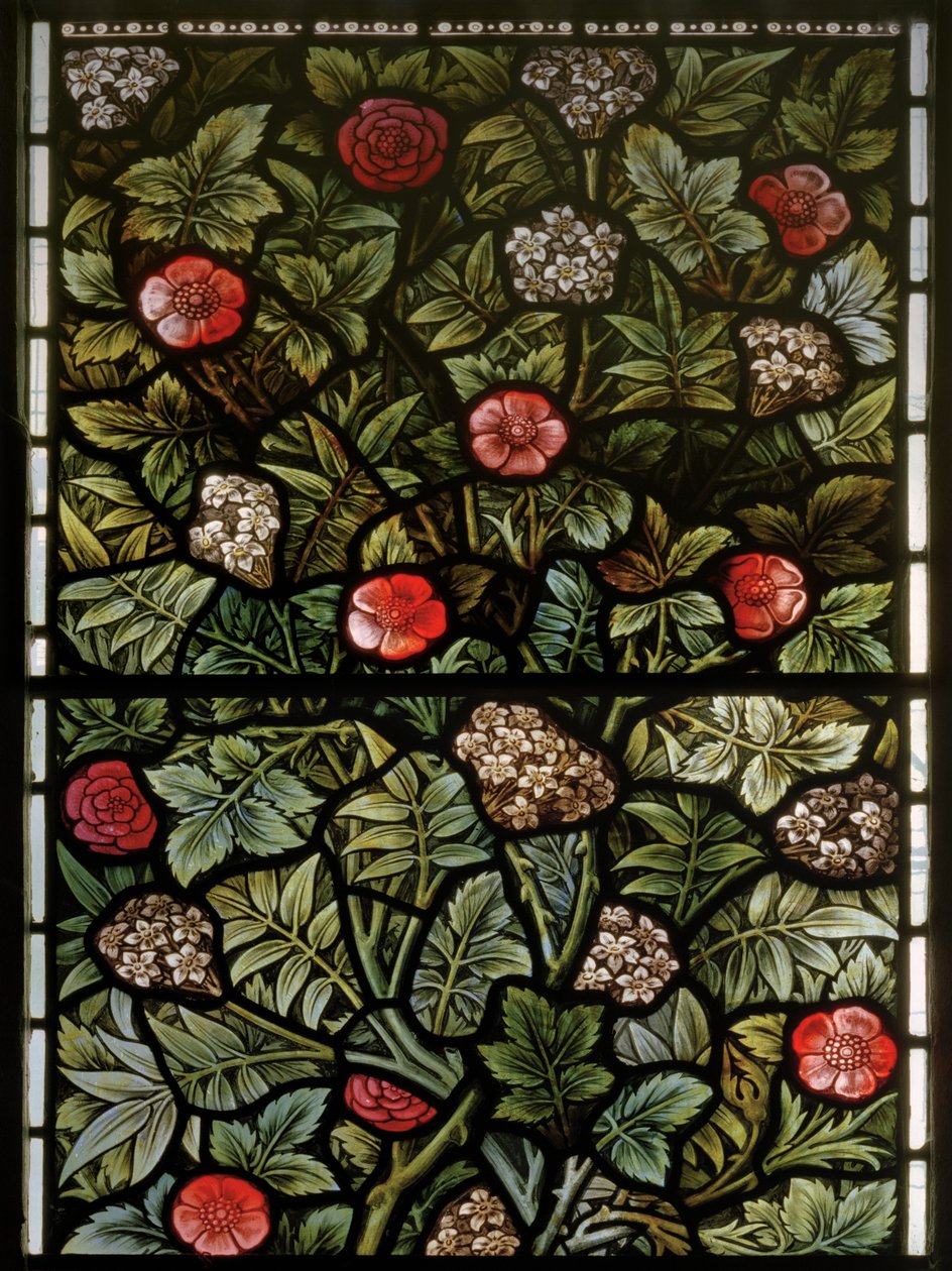 Wilden, All Saints, Morris & Co., Edward Burne-Jones, John Henry Dearle (1859-1932), Listí, detail, 1902-1914, Louisa, Alfred, The Baldwins, ministerský předseda, metodista, Worcestershire, Arts & Crafts, od Edward Coley and Dearle Burne Jones