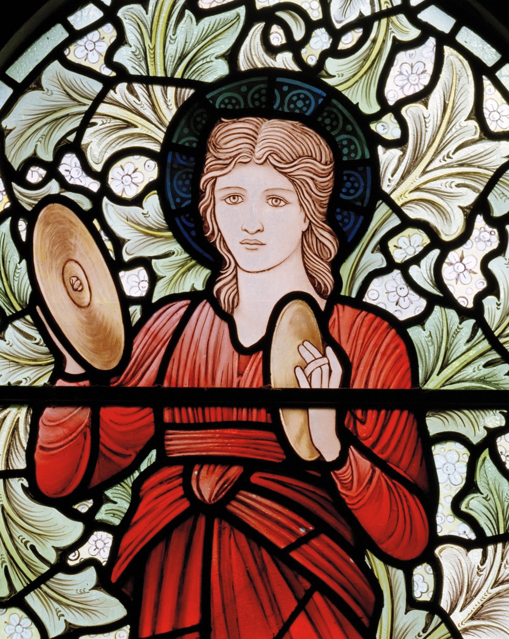 Wilden, All Saints, Morris & Co., Edward Burne-Jones, John Henry Dearle (1859-1932), Miriam, detail, 1902-1914, Louisa, Alfred, The Baldwins, ministerský předseda, metodista, Worcestershire, Arts & Crafts, od Edward Coley and Dearle Burne Jones