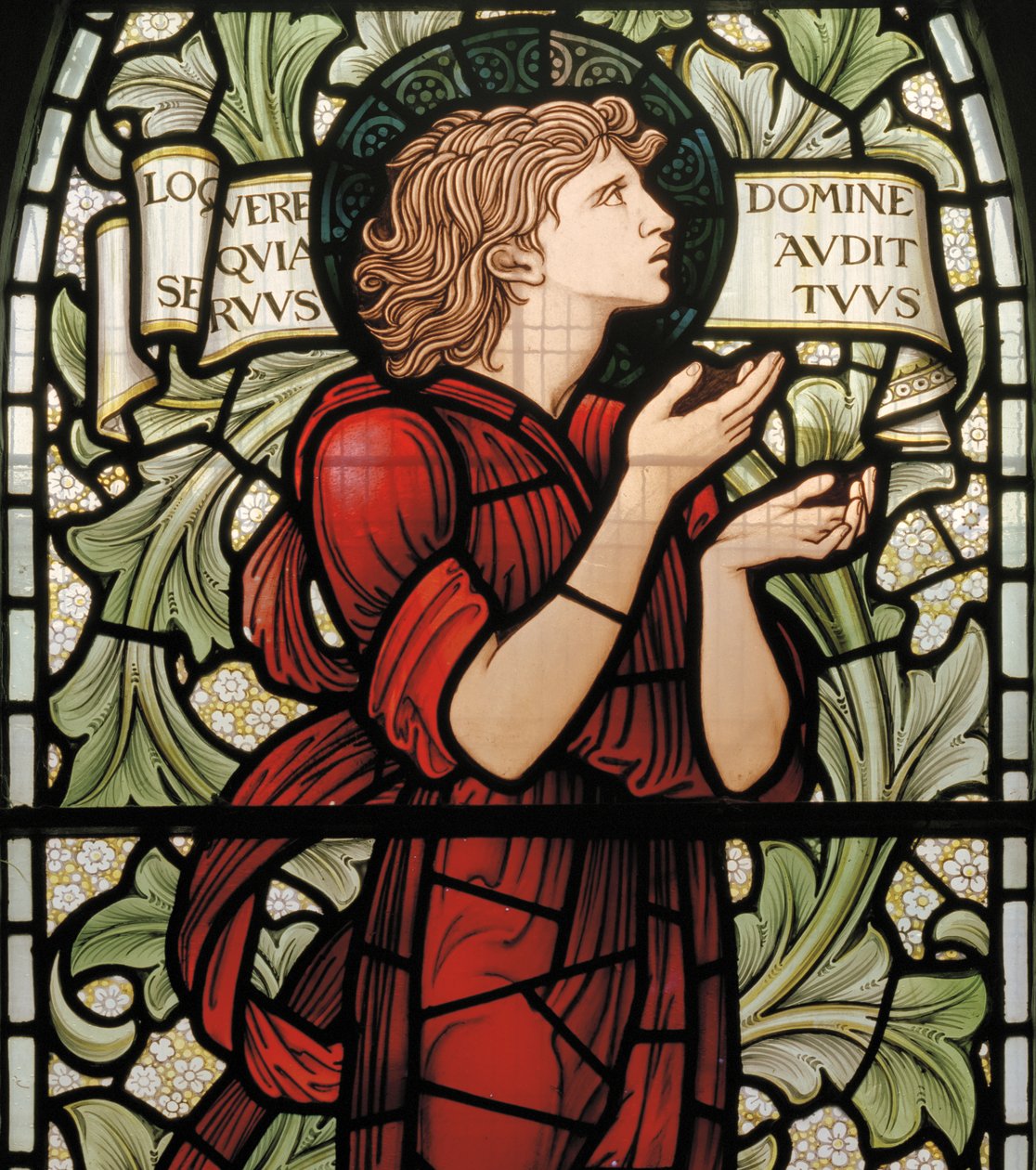 Wilden, All Saints, Morris & Co., Edward Burne-Jones, John Henry Dearle (1859-1932), Samuel, detail, 1902-1914, Louisa, Alfred, The Baldwins, předseda vlády, metodista, Worcestershire, Arts & Crafts, od Edward Coley and Dearle Burne Jones