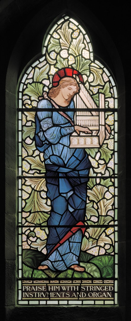 Wilden, All Saints, Morris & Co., Edward Burne-Jones, John Henry Dearle (1859-1932), St Cecilia, 1902-1914, Louisa, Alfred, The Baldwins, ministerský předseda, metodista, Worcestershire, Arts & Crafts, Rudy od Edward Coley and Dearle Burne Jones