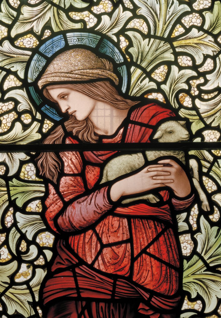Wilden, All Saints, Morris & Co., Edward Burne-Jones, John Henry Dearle (1859-1932), St Agnes, detail, 1902-1914, Louisa, Alfred, The Baldwins, ministerský předseda, metodista, Worcestershire, Arts & Crafts od Edward Coley and Dearle Burne Jones