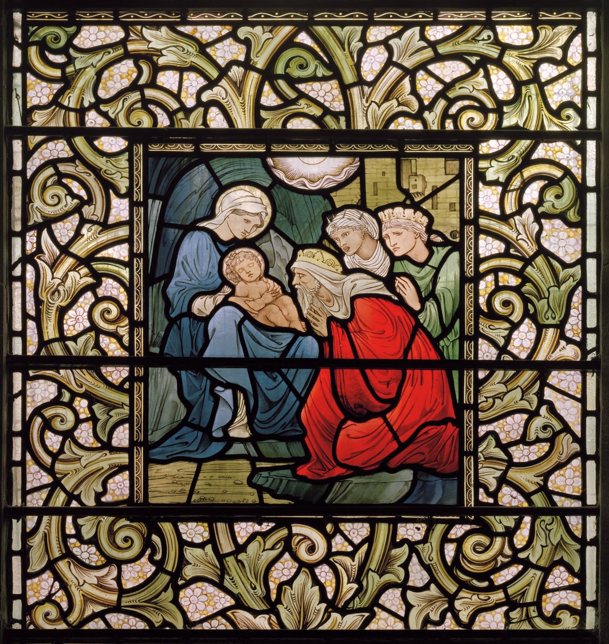 Wilden, All Saints, Morris & Co., Edward Burne-Jones, John Henry Dearle (1859-1932), Klanění tří králů, 1902-1914, Louisa, Alfred, The Baldwins, ministerský předseda, metodista, Worcestershire, umění od Edward Coley and Dearle Burne Jones