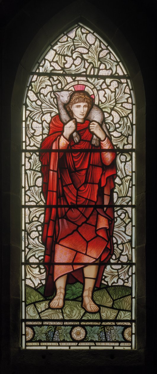 Wilden, All Saints, Morris & Co., Edward Burne-Jones, John Henry Dearle (1859-1932), The Good Shepherd, 1902-1914, Louisa, Alfred, The Baldwins, ministerský předseda, metodista, Worcestershire, Arts & Craft od Edward Coley and Dearle Burne-Jones