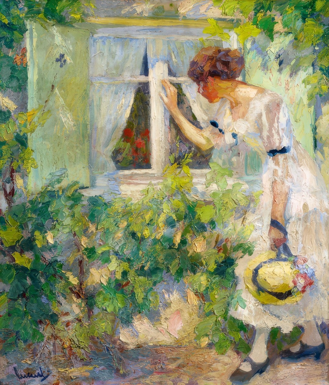 Mladá žena se dívá z okna od Edward Cucuel