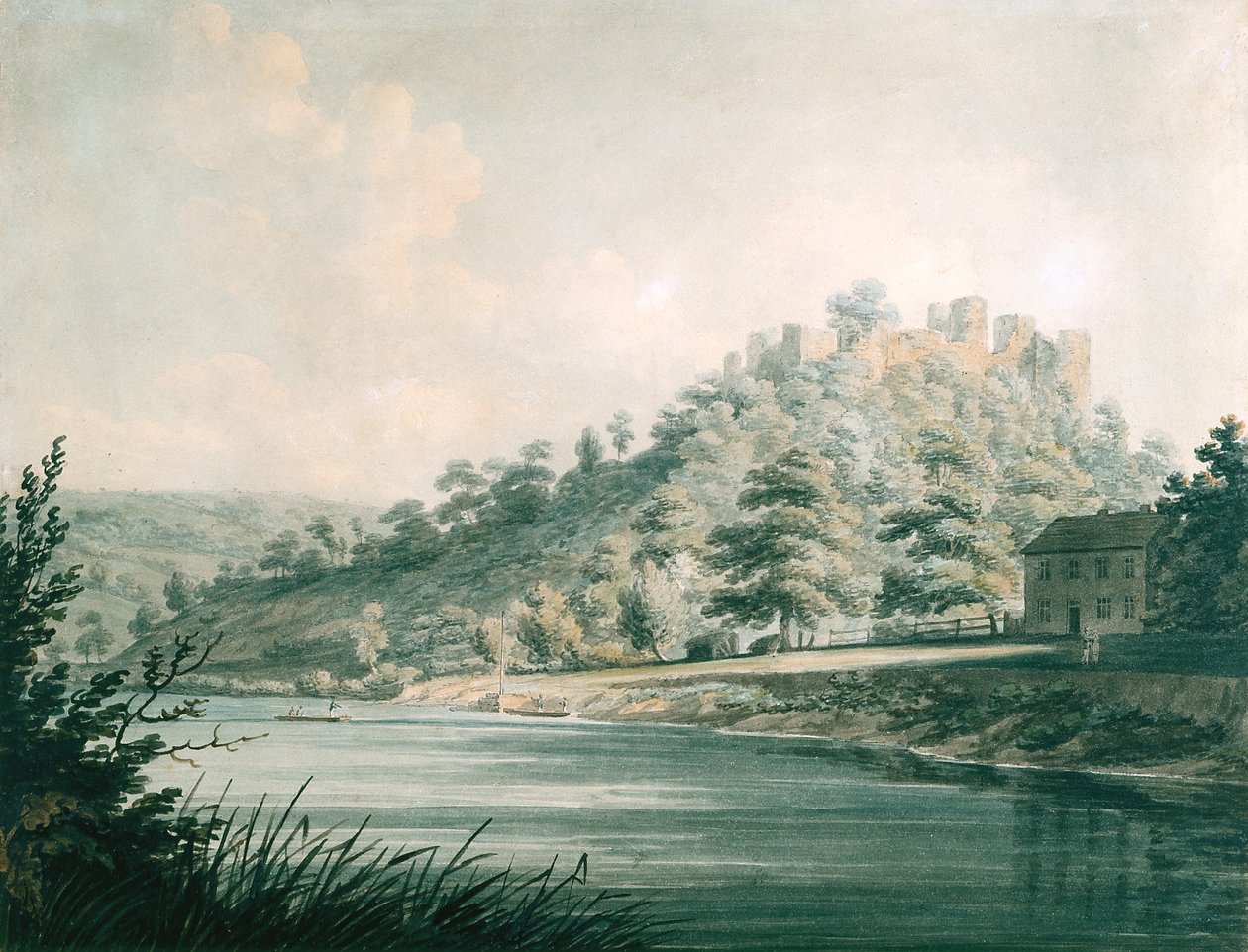Goodrich Castle On The River Wye (akvarel přes tužku na bílém tkaném papíře) od Edward Dayes