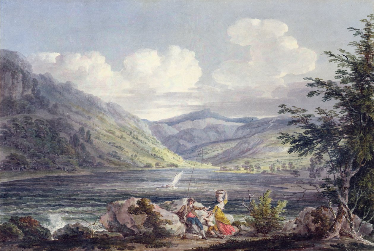 Haweswater, Westmoreland, cca 1795 (wc přes grafit na tkaném papíru) od Edward Dayes
