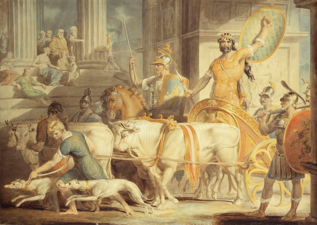 Lycurgus vstupující do Athén; a Théseův přístup k Athénám, od Edward Dayes