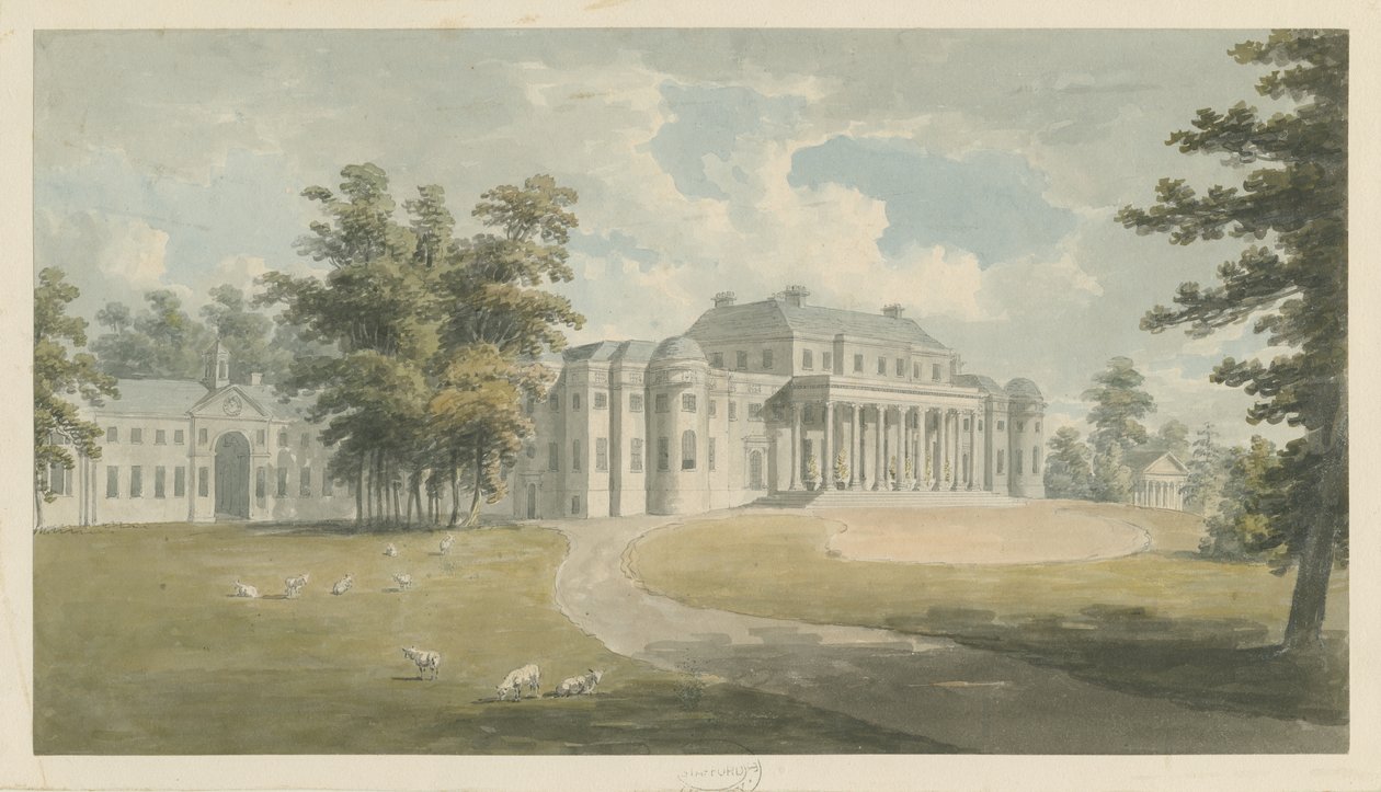 Shugborough Hall: malba akvarelem a [? konec 18. století] od Edward Dayes