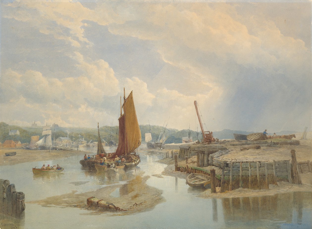 Město na ústí řeky při odlivu, 1868. od Edward Duncan