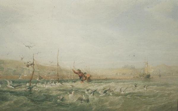 Rybáři honí racky ze sítí, Mumbles, Jižní Wales od Edward Duncan
