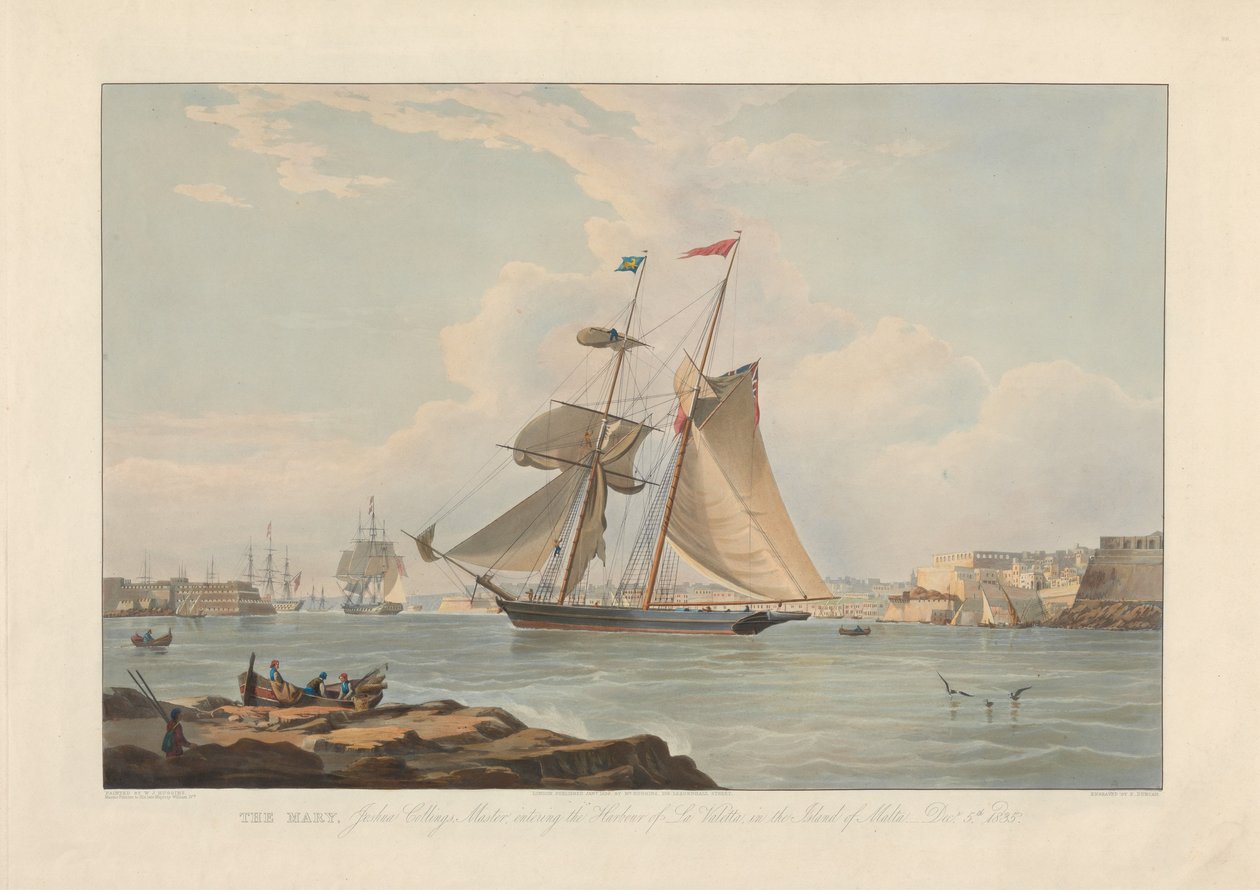 Mary, Joshua Collings, kapitán, vplouvající do přístavu La Valletta na ostrově Malta, 5. pros. 1835 od Edward Duncan