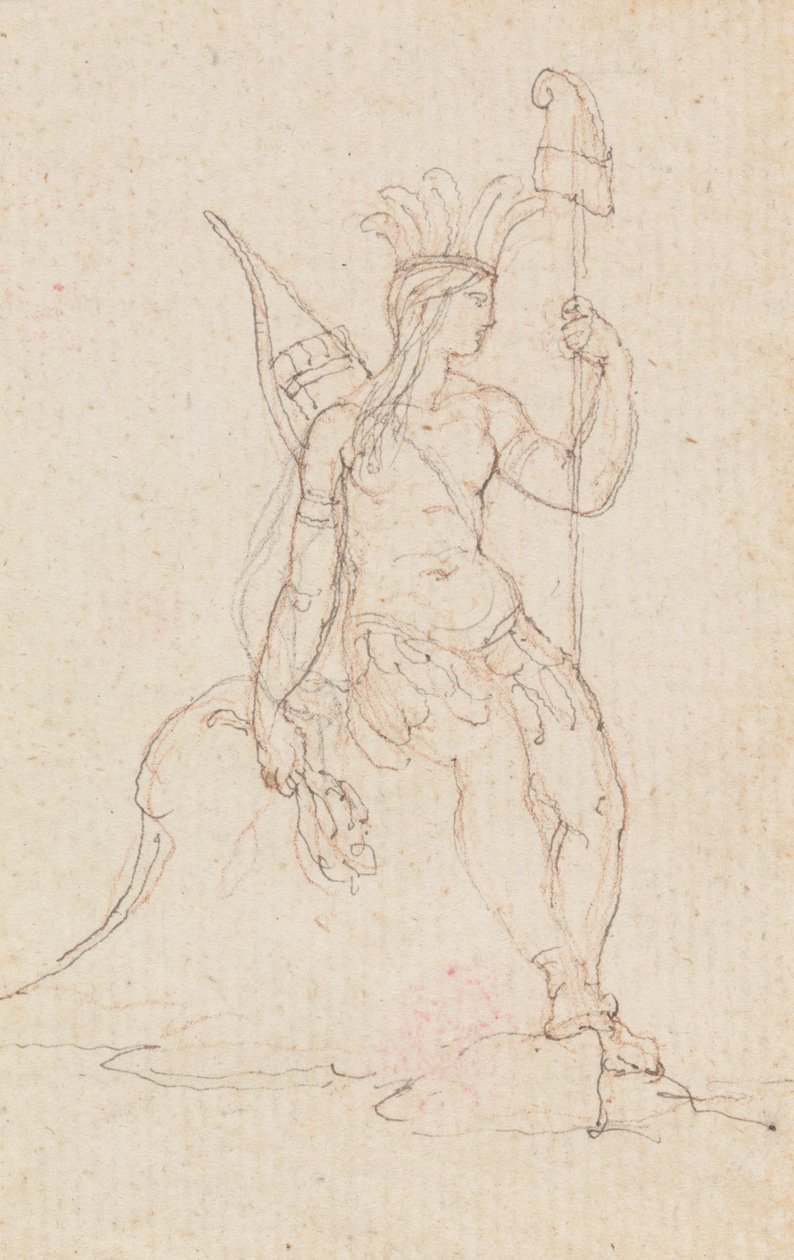 Alegorie Ameriky nesoucí čepici svobody, kolem 1760-1848 (pero, černý inkoust, grafit a červená křída) od Edward Francis Burney